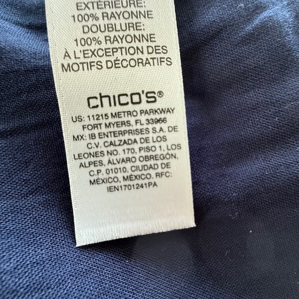 Chico's Embroidered Hem Dress Navy Blue Size 3 - Picture 8 of 10